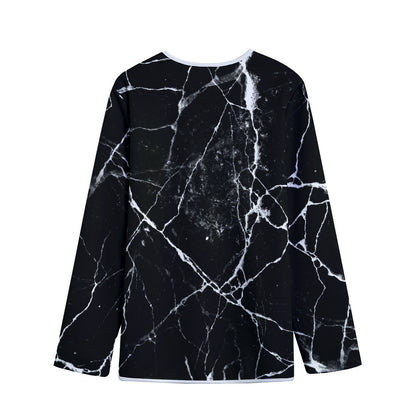 Black White Natural Marble Print Long Sleeve Short Coat