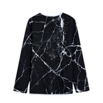 Black White Natural Marble Print Long Sleeve Short Coat