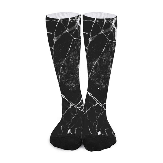 Black White Natural Marble Print Long Socks