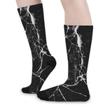 Black White Natural Marble Print Long Socks