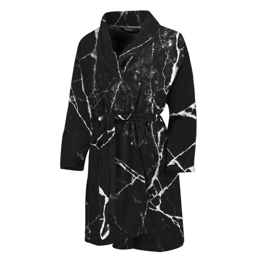 Black White Natural Marble Print Men's Bathrobe