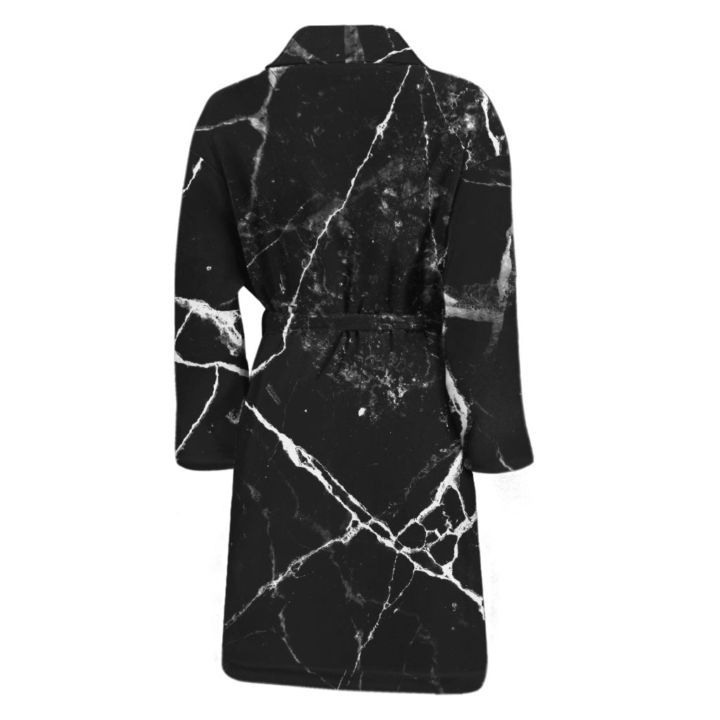 Black White Natural Marble Print Men's Bathrobe