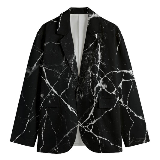 Black White Natural Marble Print Men's Blazer
