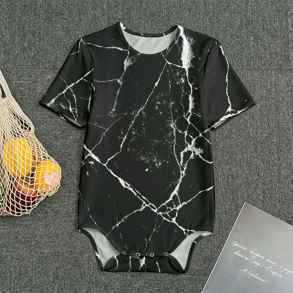 Black White Natural Marble Print Men's Bodysuit