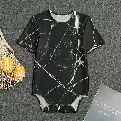 Black White Natural Marble Print Men's Bodysuit