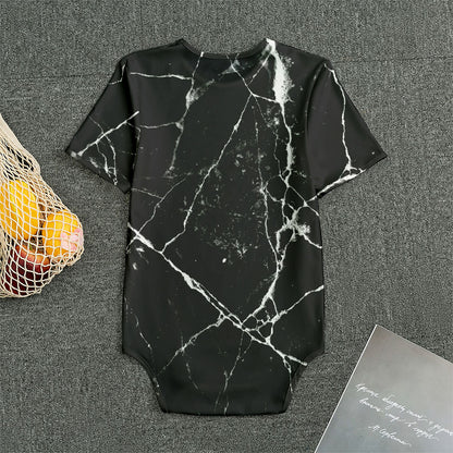 Black White Natural Marble Print Men's Bodysuit