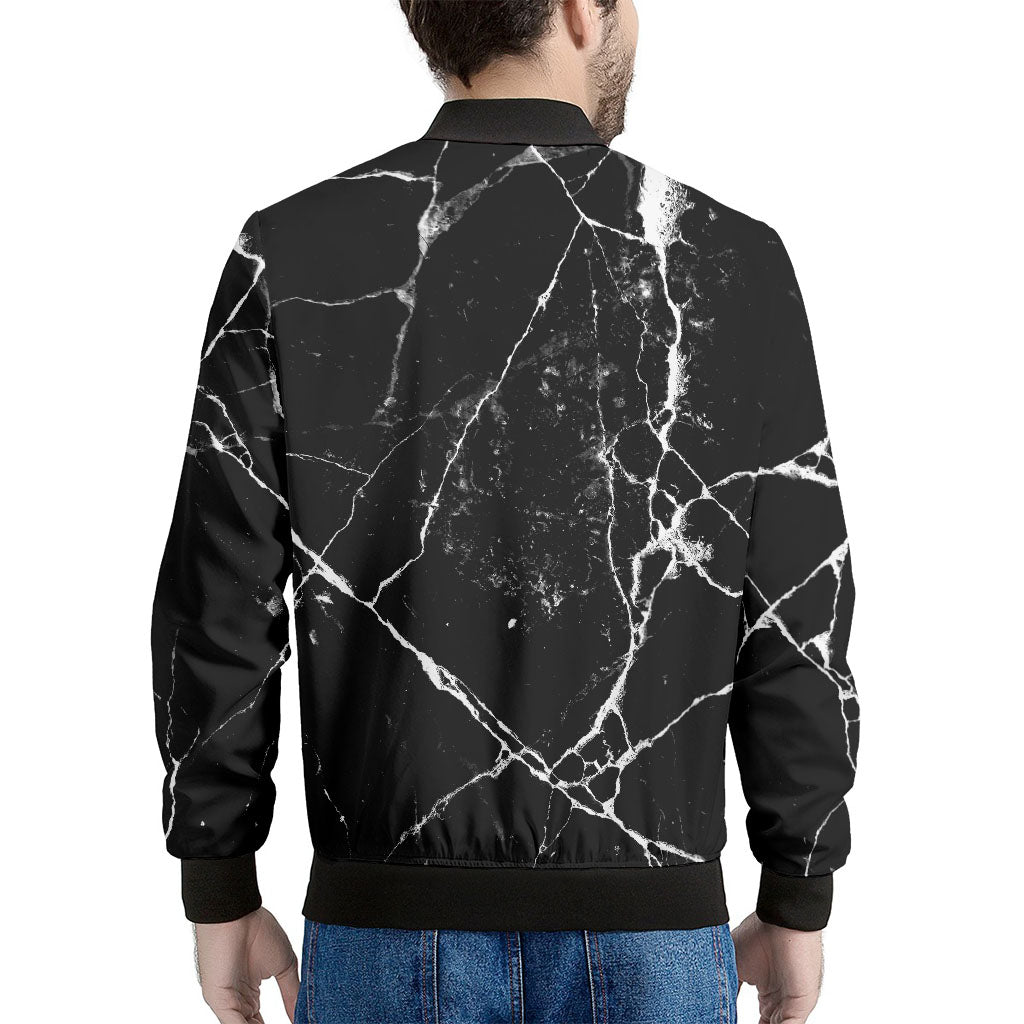Black White Natural Marble Print Men's Bomber Jacket