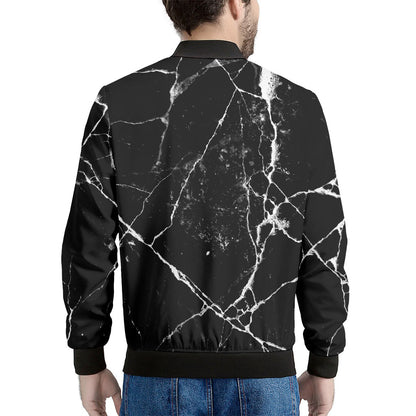 Black White Natural Marble Print Men's Bomber Jacket