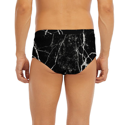 Black White Natural Marble Print Men's Briefs