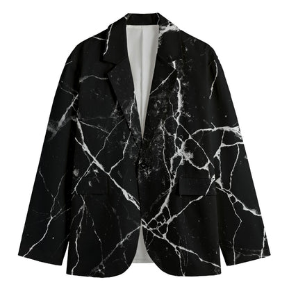 Black White Natural Marble Print Men's Cotton Blazer