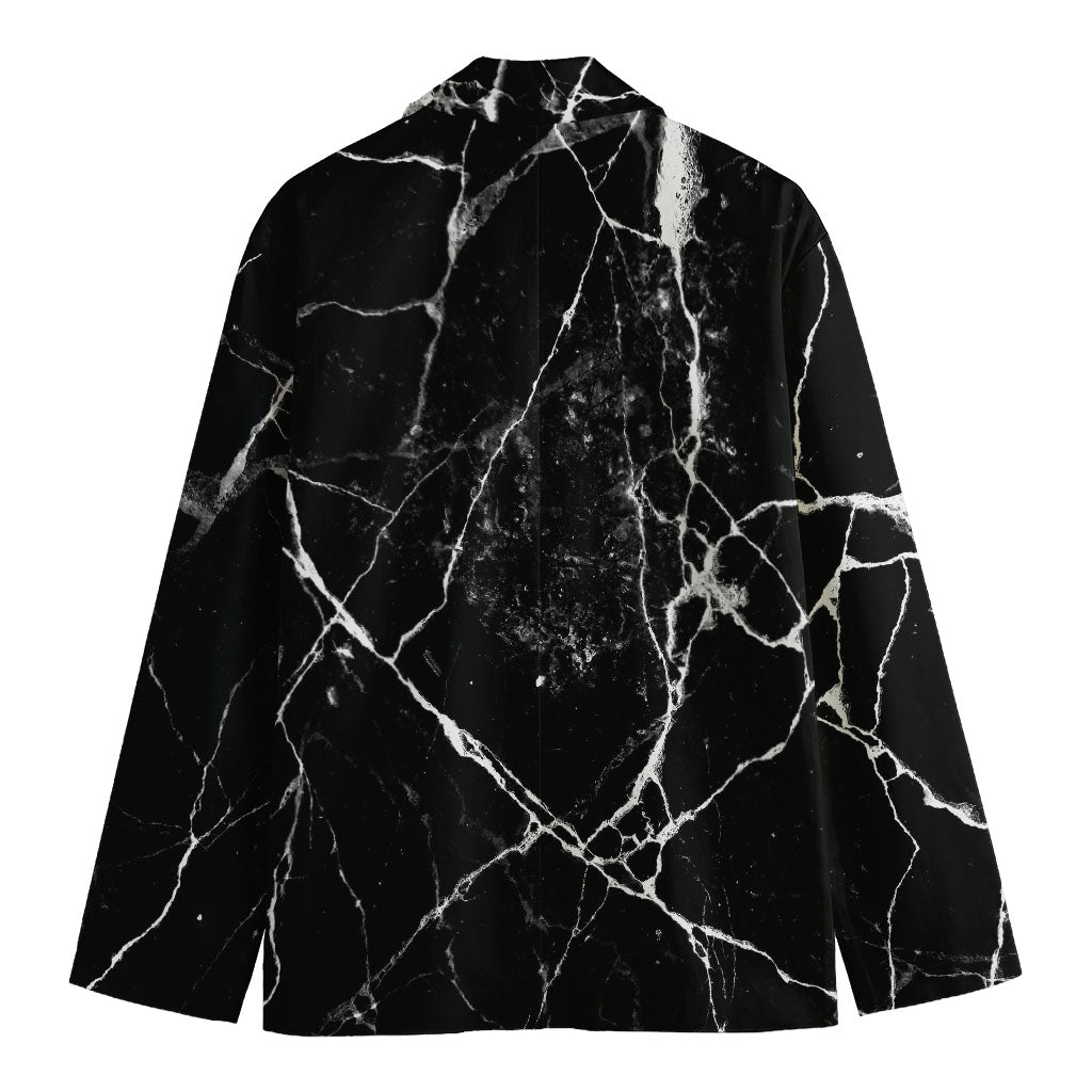 Black White Natural Marble Print Men's Cotton Blazer