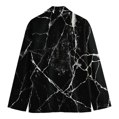 Black White Natural Marble Print Men's Cotton Blazer