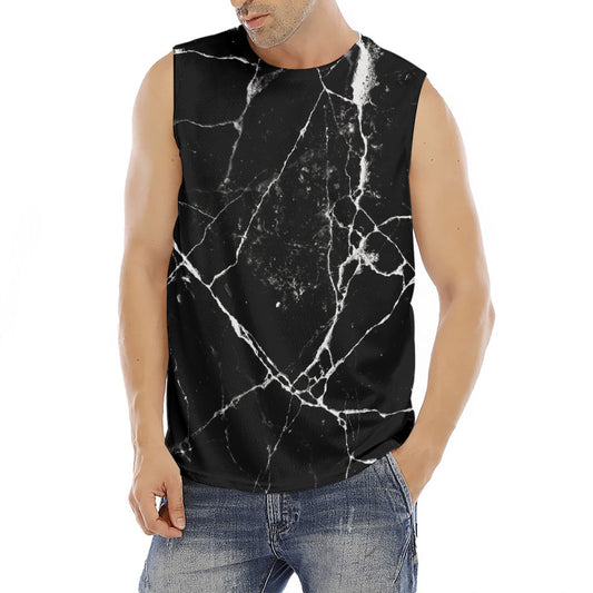 Black White Natural Marble Print Men's Fitness Tank Top