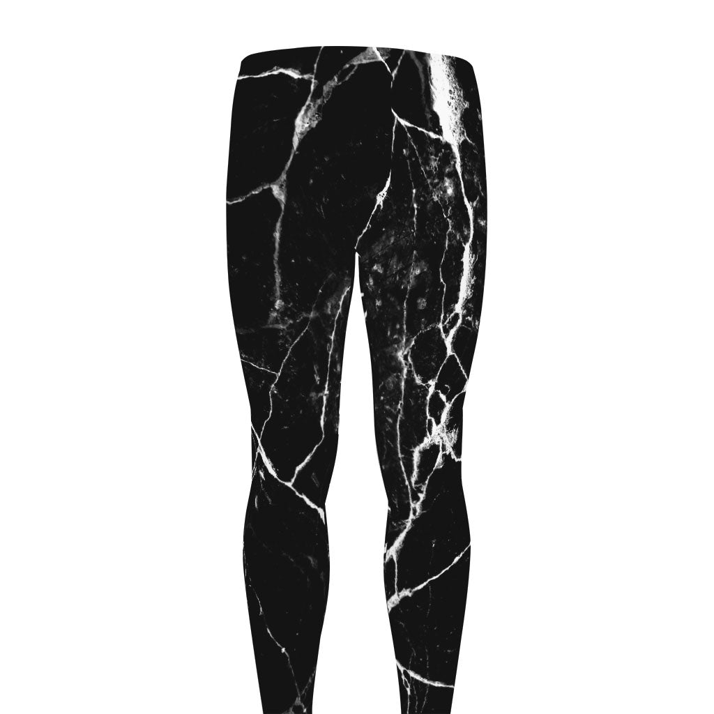 Black White Natural Marble Print Men's leggings