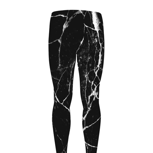 Black White Natural Marble Print Men's leggings
