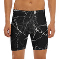 Black White Natural Marble Print Men's Long Boxer Briefs