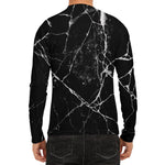 Black White Natural Marble Print Men's Long Sleeve Rash Guard
