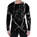 Black White Natural Marble Print Men's Long Sleeve T-Shirt