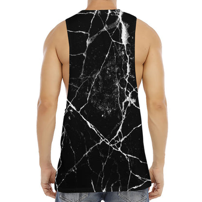 Black White Natural Marble Print Men's Muscle Tank Top
