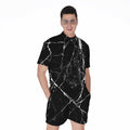 Black White Natural Marble Print Men's Romper