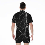 Black White Natural Marble Print Men's Rompers