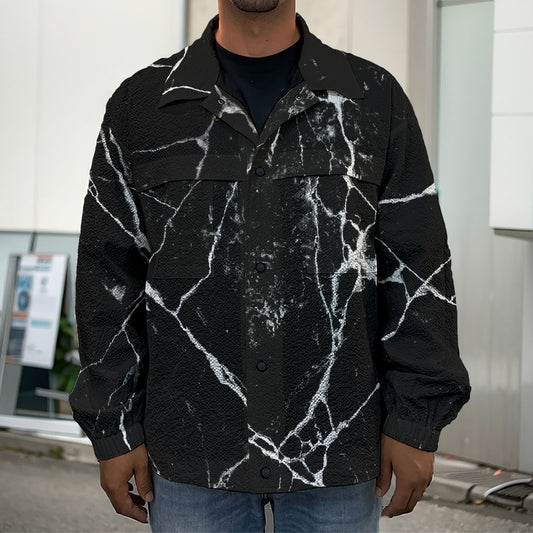 Black White Natural Marble Print Men's Shirt Jacket