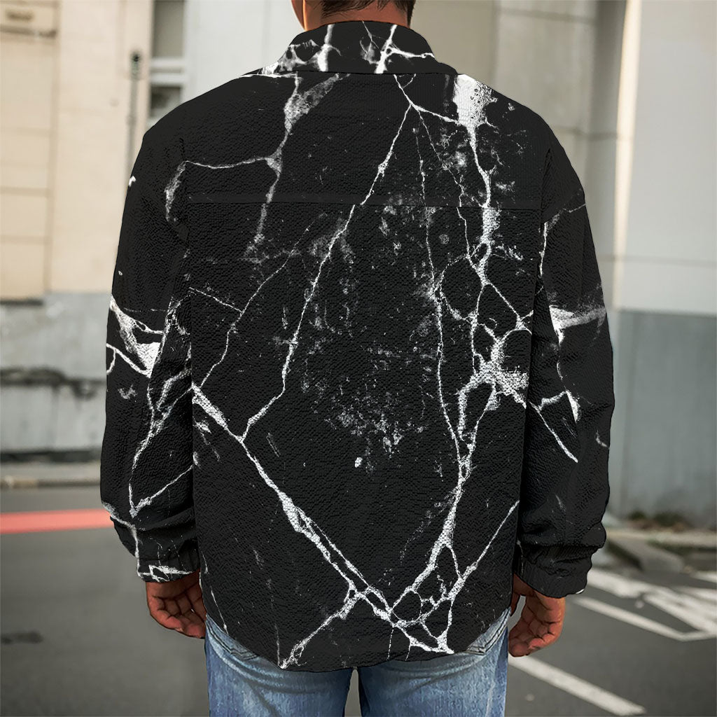 Black White Natural Marble Print Men's Shirt Jacket