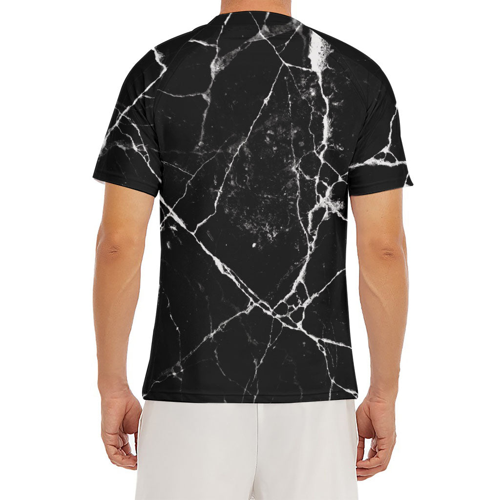 Black White Natural Marble Print Men's Short Sleeve Rash Guard