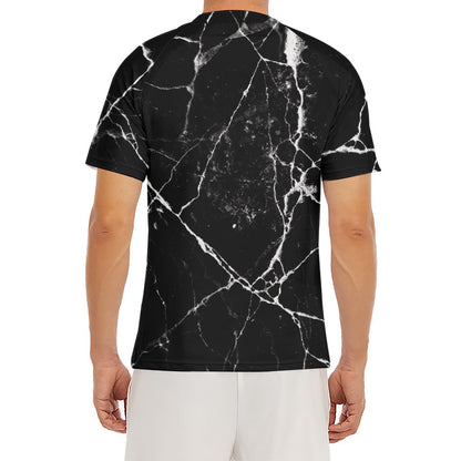 Black White Natural Marble Print Men's Short Sleeve Rash Guard