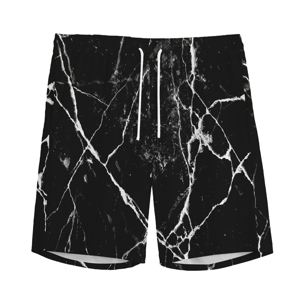 Black White Natural Marble Print Men's Sports Shorts