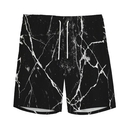 Black White Natural Marble Print Men's Sports Shorts