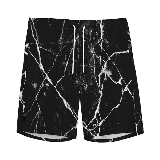 Black White Natural Marble Print Men's Sports Shorts