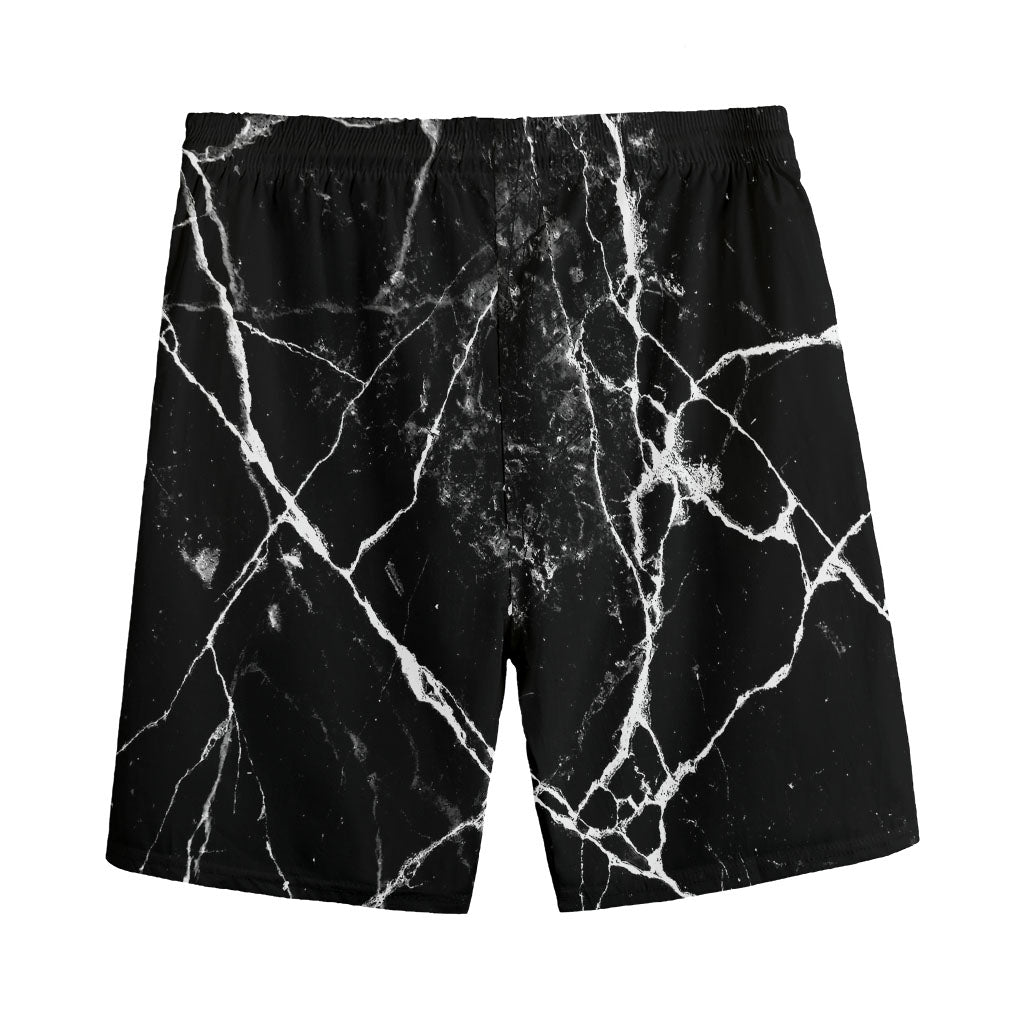 Black White Natural Marble Print Men's Sports Shorts