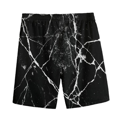 Black White Natural Marble Print Men's Sports Shorts