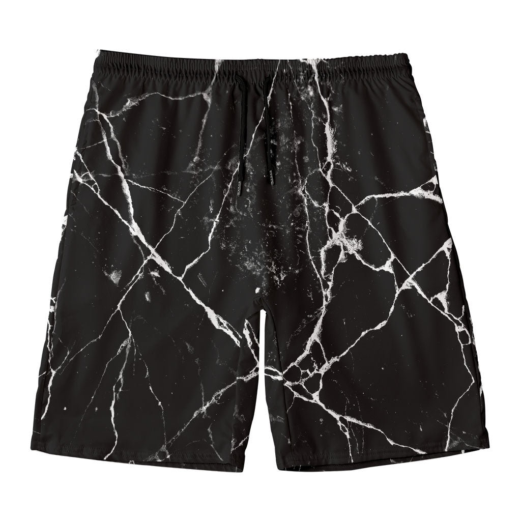 Black White Natural Marble Print Men's Swim Trunks