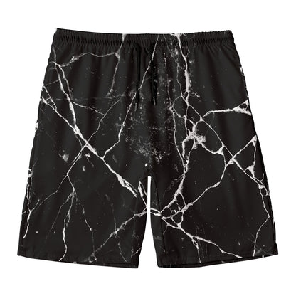 Black White Natural Marble Print Men's Swim Trunks