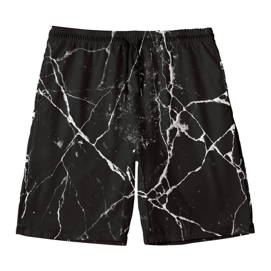 Black White Natural Marble Print Men's Swim Trunks