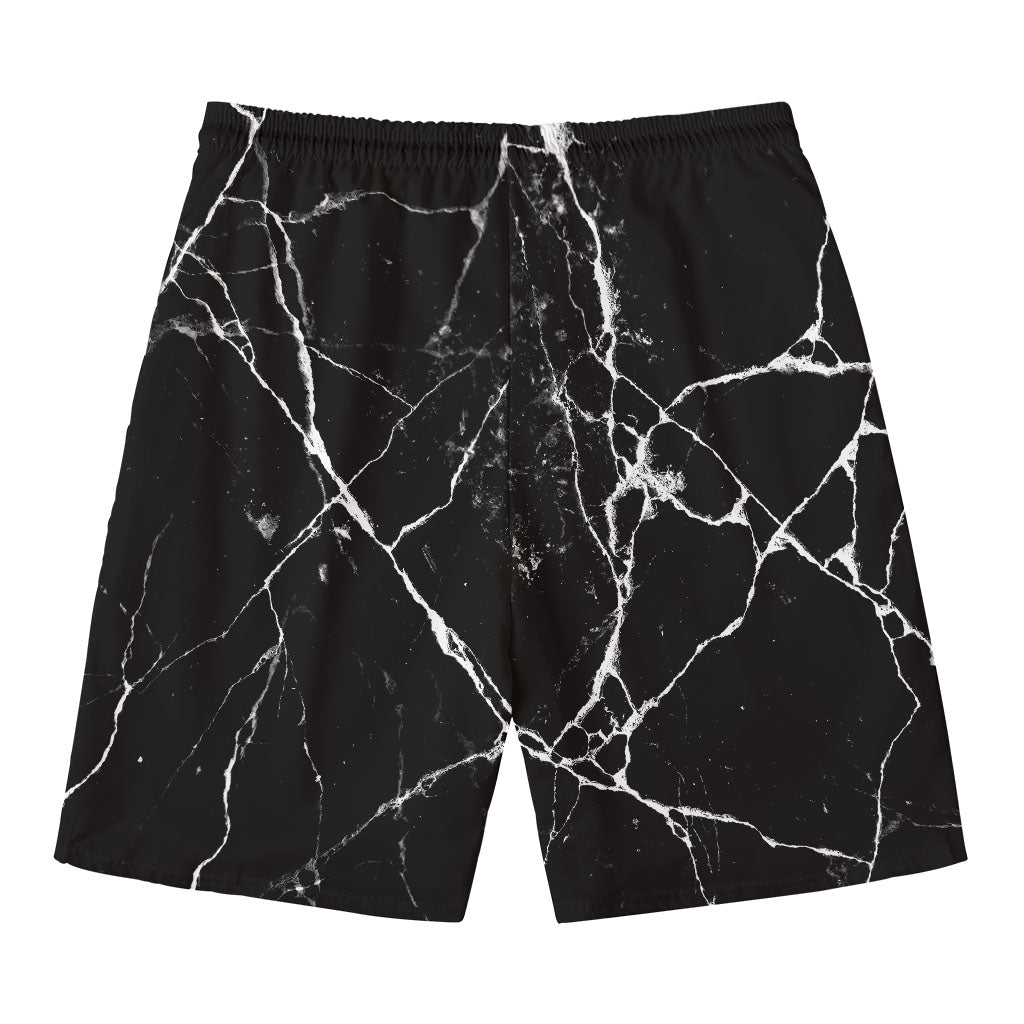 Black White Natural Marble Print Men's Swim Trunks