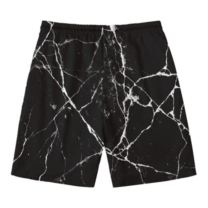 Black White Natural Marble Print Men's Swim Trunks