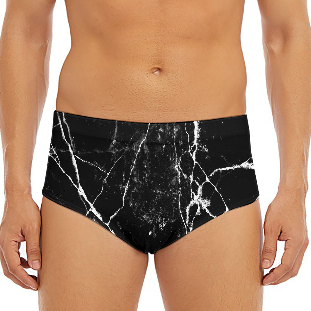 Black White Natural Marble Print Men's Triangle Swim Briefs
