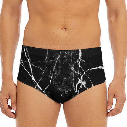 Black White Natural Marble Print Men's Triangle Swim Briefs