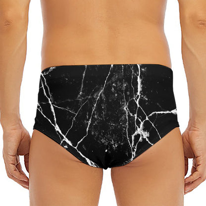 Black White Natural Marble Print Men's Triangle Swim Briefs