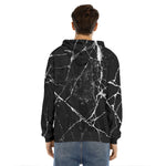 Black White Natural Marble Print Men's Velvet Pullover Hoodie