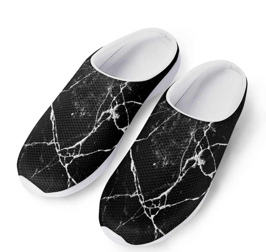 Black White Natural Marble Print Mesh Casual Shoes