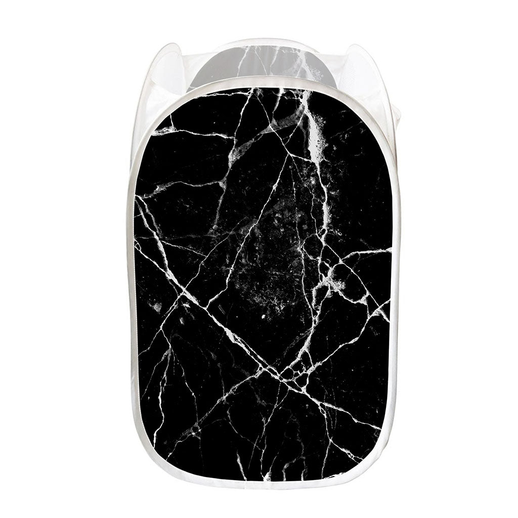 Black White Natural Marble Print Mesh Laundry Hamper