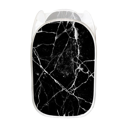 Black White Natural Marble Print Mesh Laundry Hamper