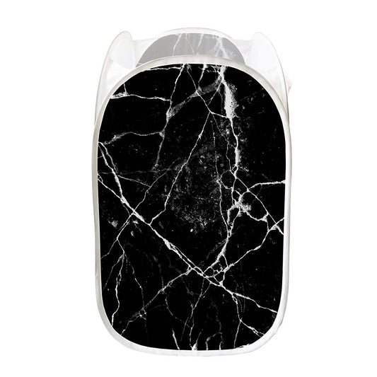 Black White Natural Marble Print Mesh Laundry Hamper