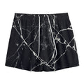 Black White Natural Marble Print Mesh Shorts