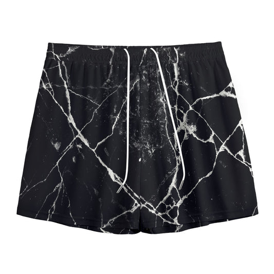 Black White Natural Marble Print Mesh Shorts