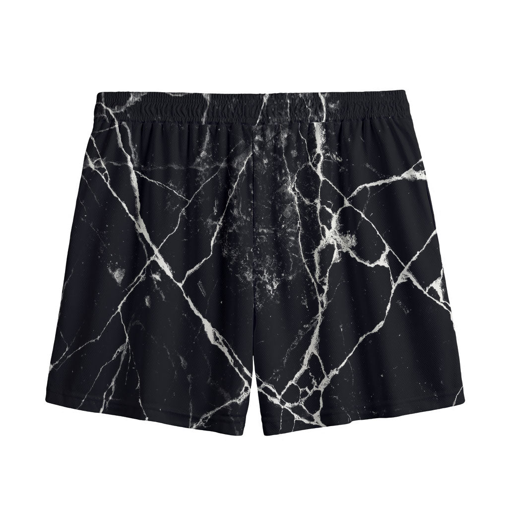 Black White Natural Marble Print Mesh Shorts